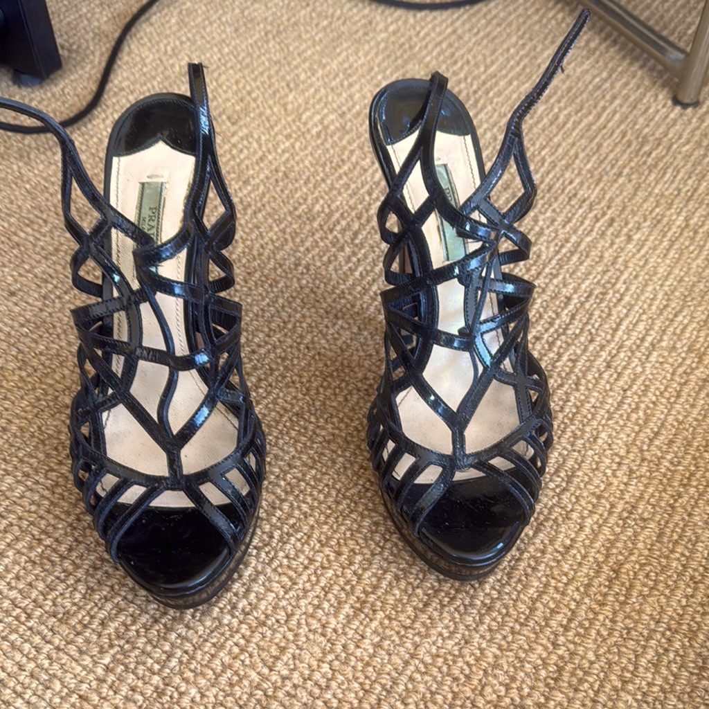 Prada Milano Stiletto Black Caged Sandals